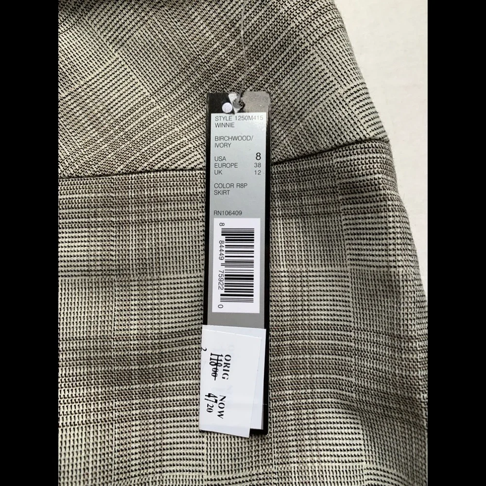Tahari ASL Career Skirt Lined Glen Plaid Ivory Birchwood Size 8 $118 NWT - Picture 3 of 5